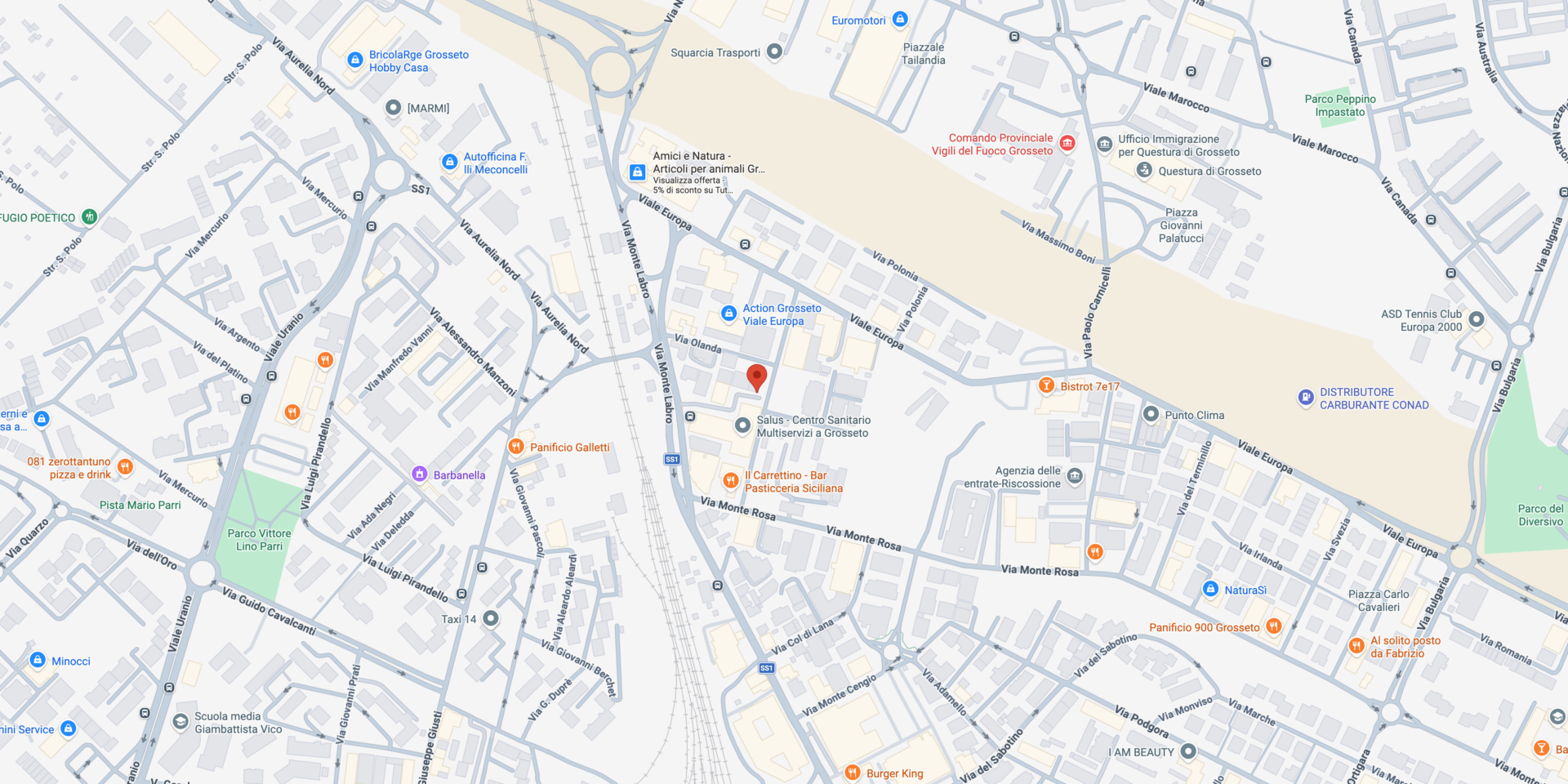 Piantina di Grosseto su Google Maps con l'indicazione della sede di Nutrevo Quantic Evolution.