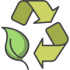 Icona grafica di una formazione triangolare composta da una fogliolina verde e due frecce curve a destra, associata alla voce "Ammendanti vegetali".